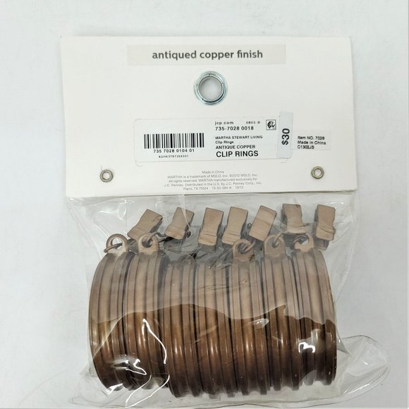 3 Pkg Martha Window Curtain Clip Rings Antiqued Copper Finish Fit 1.25" Rod 21Pc - Picture 4 of 7